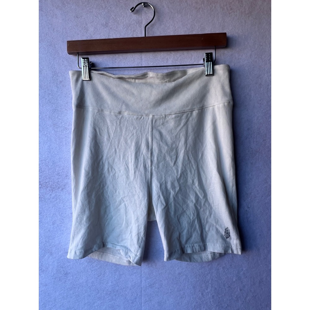 FP Movement Free People White Ribbed Waist Biker Shorts Large Athleisure Yoga